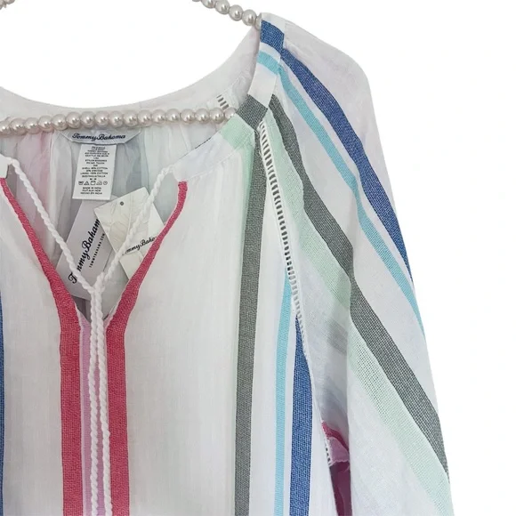 TOMMY BAHAMA Multi Stripe Dobby Tunic Swim Coverup Size Medium - Picture 6 of 13